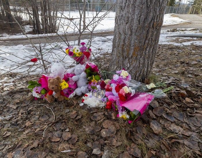 A memorial has been set up near the Tumbler Ridge Secondary School.
