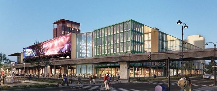  Handout rendering previously approved 10,000-seat arena for sports and music in Surrey’s downtown core.