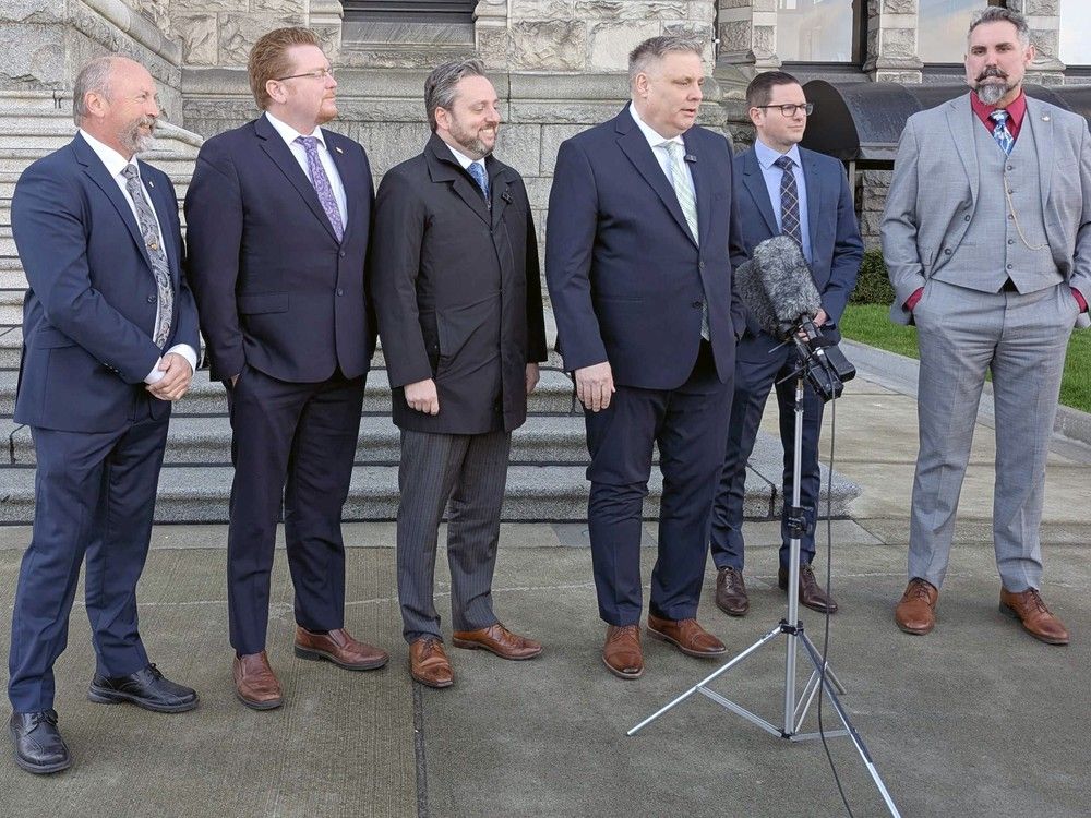 Peter Milobar (at microphone) was endorsed by five Conservative MLAs last week.
