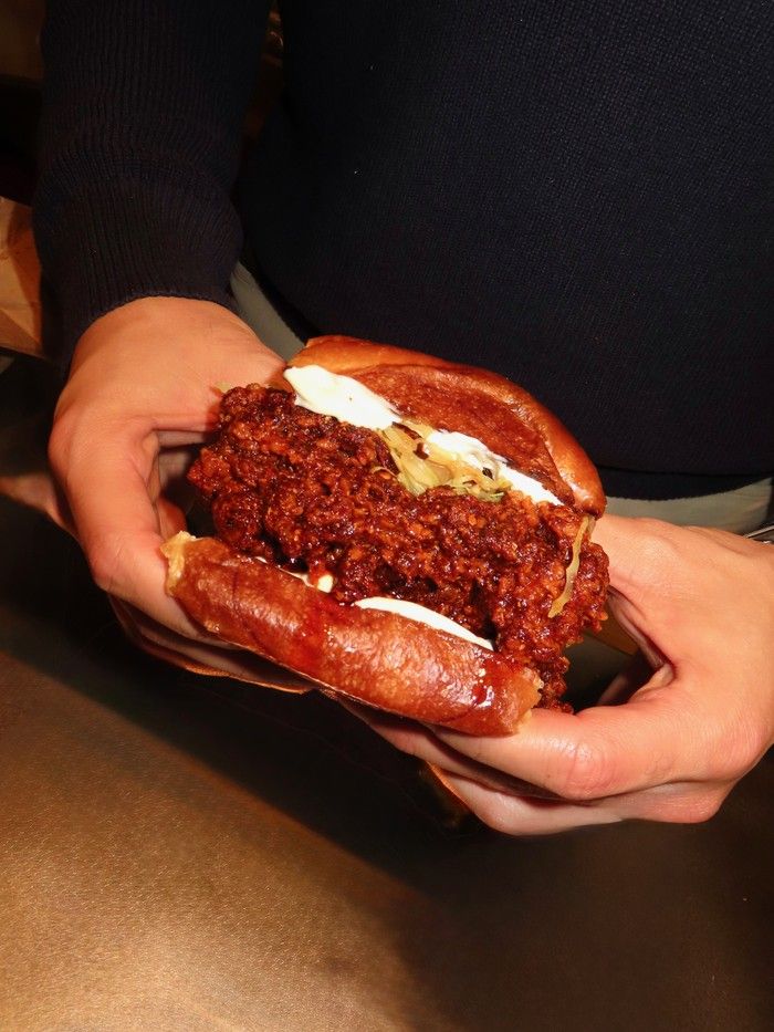 A chicken sandwich from Bam Bam. A chicken sandwich from Bam Bam.