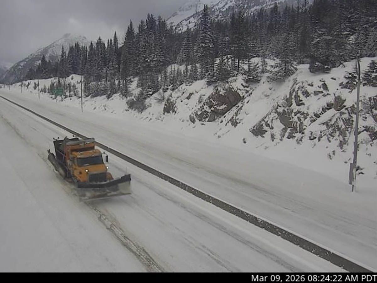 A plow on the Coquihalla Highway about 60 km south of Merrit on Monday morning. 