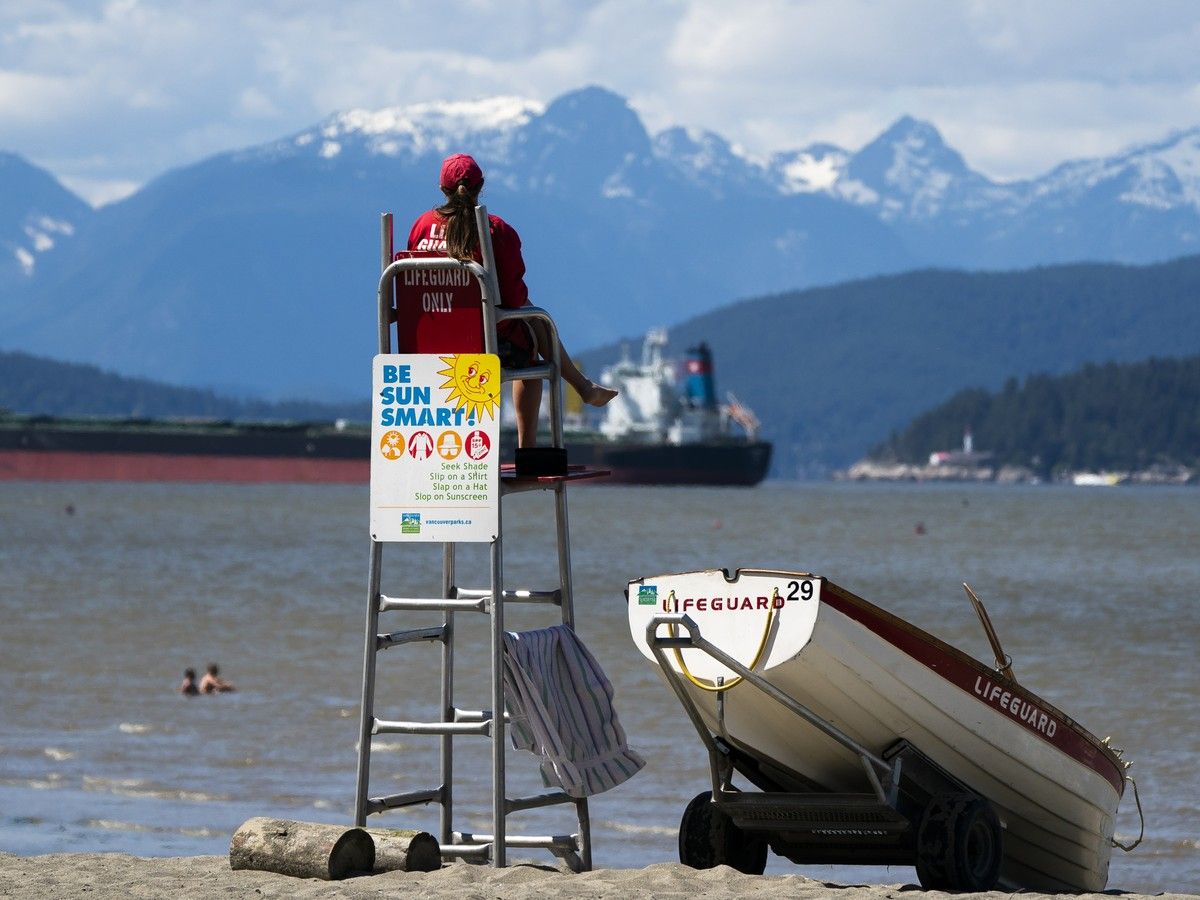  A lifeguard keeps watch over the beaches of Spanish Banks in Vancouver in 2018.