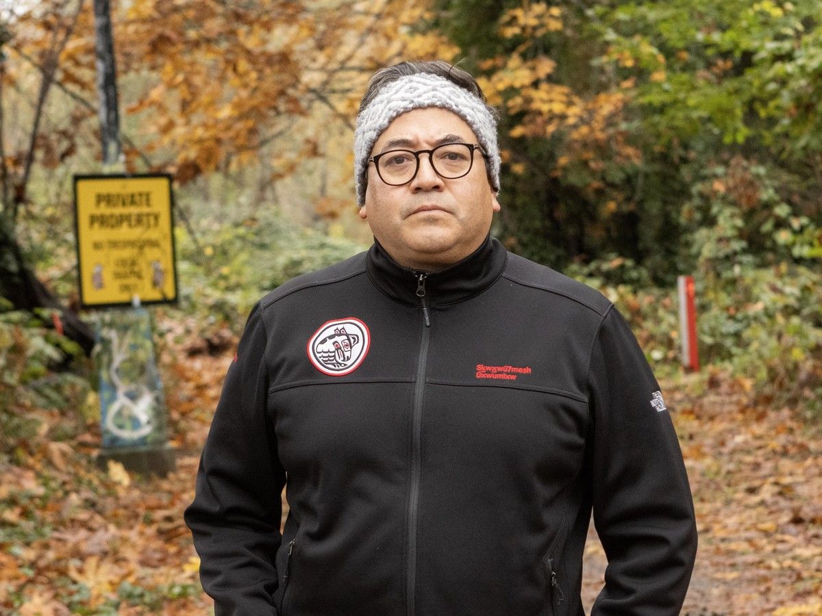 VANCOUVER, BC - November 1, 2024 - Squamish Nation Councillor Wilson Williams with proposed development site in West Vancouver, BC, November 1, 2024. 	
(Arlen Redekop / Postmedia staff photo) (Story by Lori Culbert) [PNG Merlin Archive]