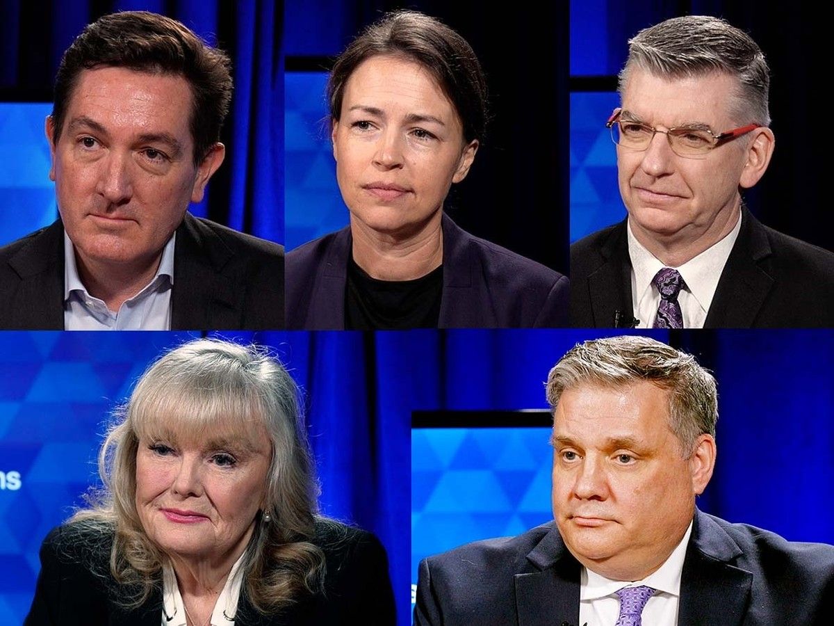  Clockwise from top left: B.C. Conservative leadership candidates Yuri Fulmer, Caroline Elliott, Iain Black, Peter Milobar and Kerry-Lynne Findlay.