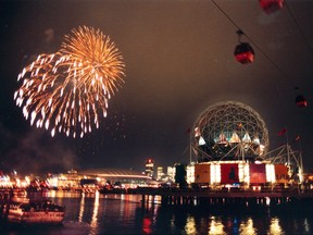 Fireworks over False Creek at Expo 86 on October 6, 1986.