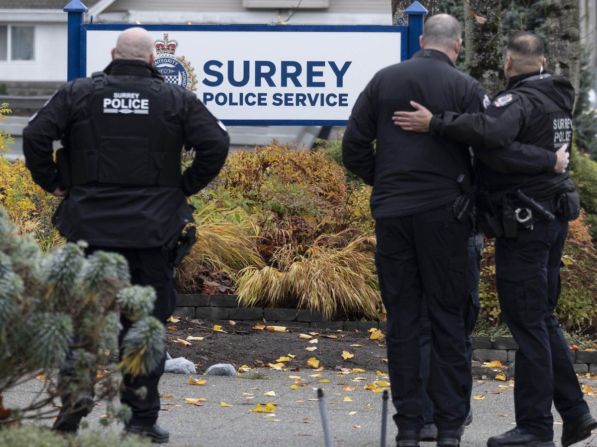 A ceremony to transition from the RCMP to the Surrey Police Service is held at the SPS headquarters in Surrey, BC Friday, November 29, 2024. (Photo by Jason Payne/ PNG)(For story by Gord Hoekstra) [PNG Merlin Archive]