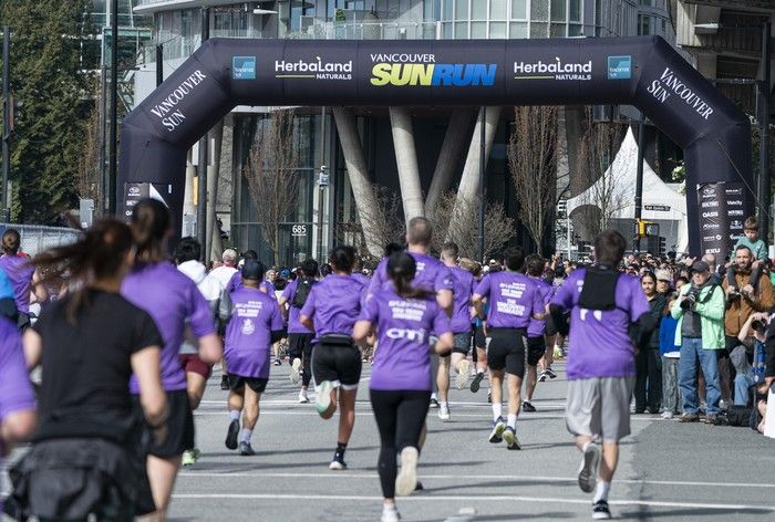 Runners run the course at the 2026 Vancouver Sun Run in Vancouver on April, 19, 2026.