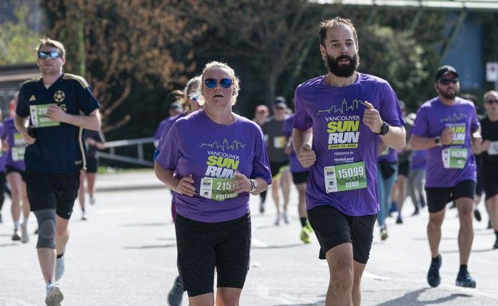 Runners run the course at the 2026 Vancouver Sun Run in Vancouver on April, 19, 2026.