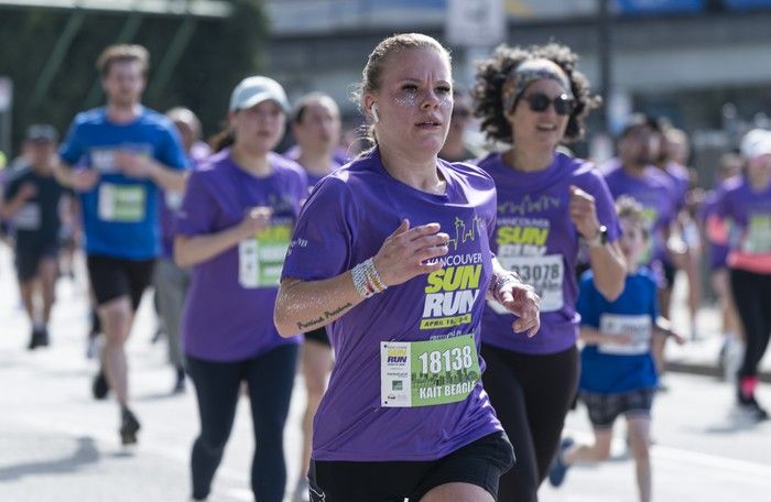 Runners run the course at the 2026 Vancouver Sun Run in Vancouver on April, 19, 2026.