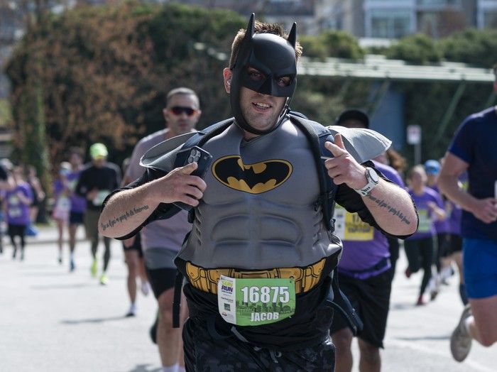 Batman runs the course at the 2026 Vancouver Sun Run in Vancouver on April, 19, 2026.
