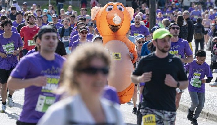 Runners run the course at the 2026 Vancouver Sun Run in Vancouver on April, 19, 2026.