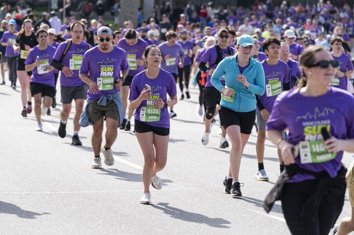 Runners run the course at the 2026 Vancouver Sun Run in Vancouver on April, 19, 2026.