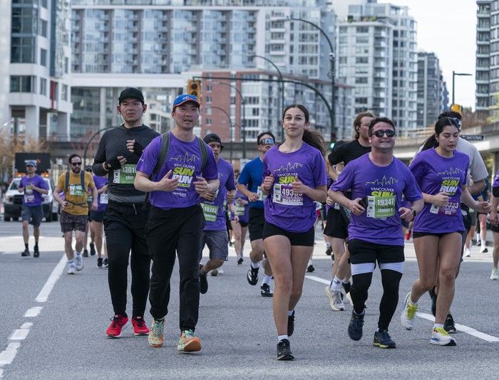 Runners run the course at the 2026 Vancouver Sun Run in Vancouver on April, 19, 2026.