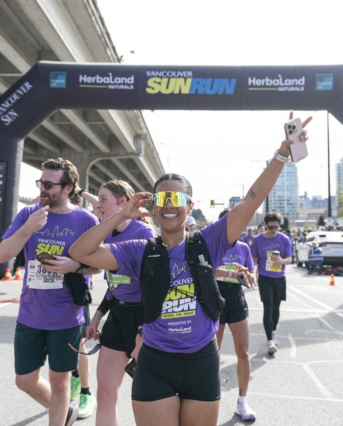 Runners run the course at the 2026 Vancouver Sun Run in Vancouver on April, 19, 2026.