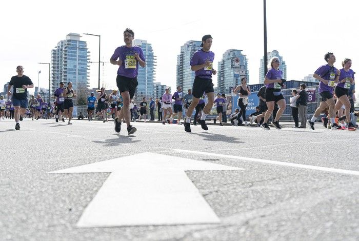 Runners run the course at the 2026 Vancouver Sun Run in Vancouver on April, 19, 2026.