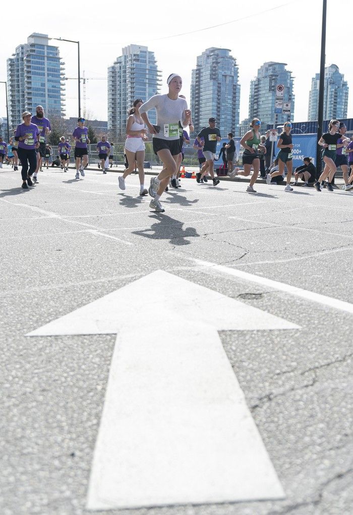 Runners run the course at the 2026 Vancouver Sun Run in Vancouver on April, 19, 2026.