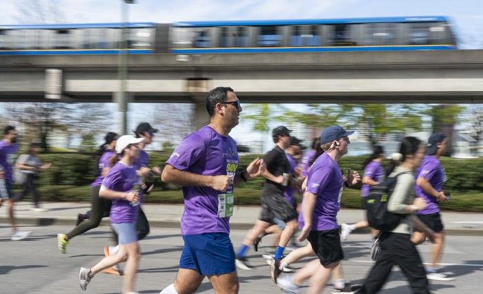 Runners run the course at the 2026 Vancouver Sun Run in Vancouver on April, 19, 2026.