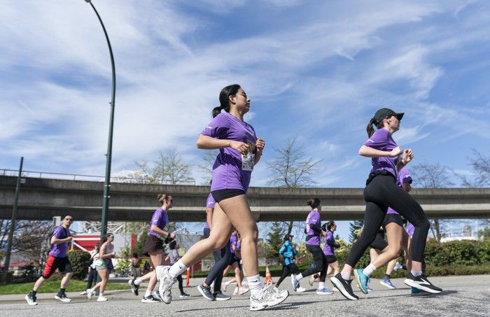 Runners run the course at the 2026 Vancouver Sun Run in Vancouver on April, 19, 2026.