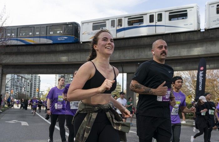 Runners run the course at the 2026 Vancouver Sun Run in Vancouver on April, 19, 2026.
