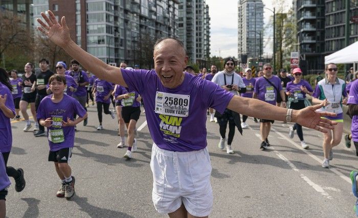 Runners run the course at the 2026 Vancouver Sun Run in Vancouver on April, 19, 2026.