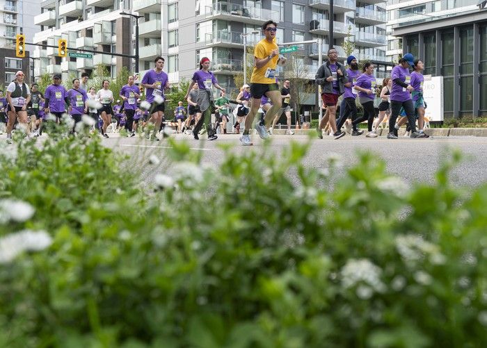 Runners run the course at the 2026 Vancouver Sun Run in Vancouver on April, 19, 2026.