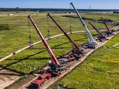 This August 5, 2020, image courtesy of Trans Mountain Corporation shows pipeline construction work on the Calgary Trail Horizontal Directional Drilling (HDD) near Edmonton, Alberta.