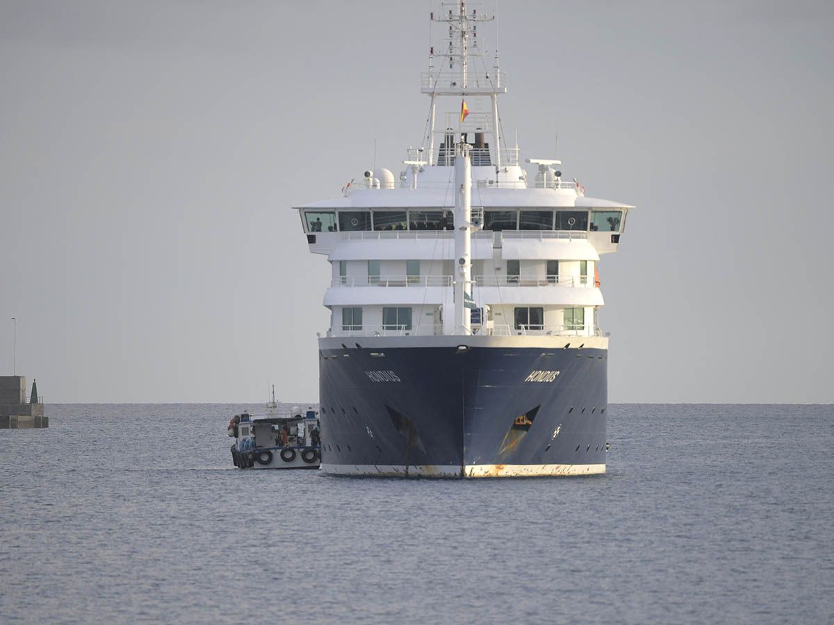 Passengers of the hantavirus-stricken cruise ship MV Hondius are transferred by boat to the industrial port of Granadilla de Abona on the island of Tenerife in Spain's Canary Islands on May 10, 2026. 