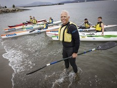 Phil Skinder from the Pacific Lifesaving Club joins students at Jericho Beach in Vancouver, BC Thursday, May 14, 2026.
