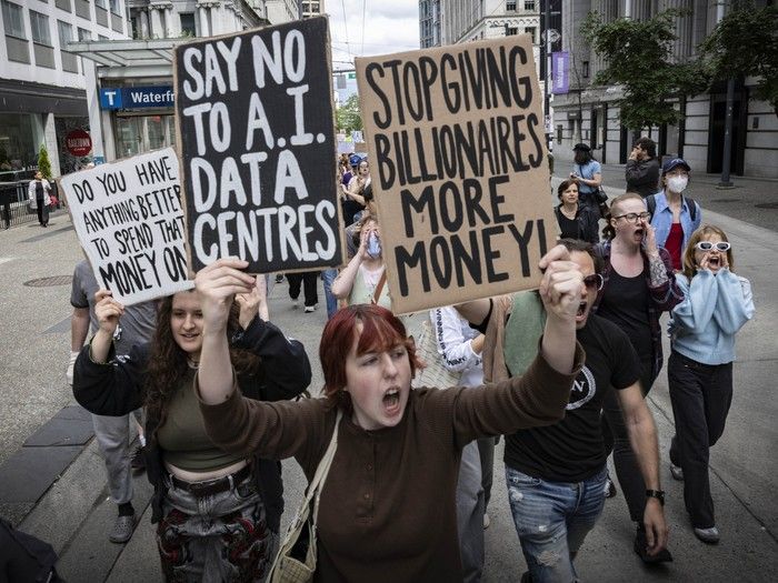 'Use your brain': Hundreds march in Vancouver against AI data centre expansion