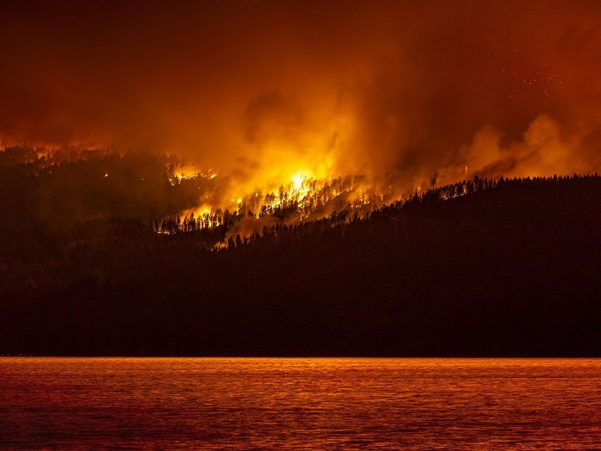 The White Rock Lake fire burns near Vernon's Westside in August of 2021.