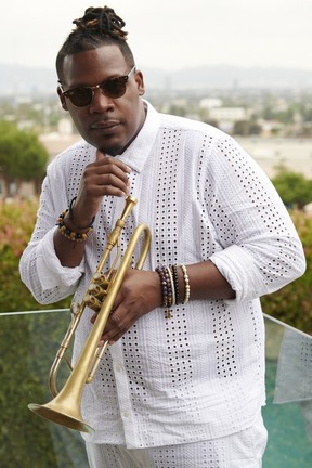 Keyon Harrold presents his tribute to Miles Davis at the jazz fest.