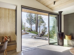 This Savary Island retreat consists of three gabled cabins facing the Georgia Strait.