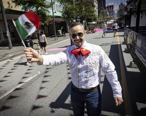 Mexican soccer fan Alejandro Frias on The FIFA Pedestrian Zone on Granville Street in downtown Vancouver Thursday, June 11, 2026.