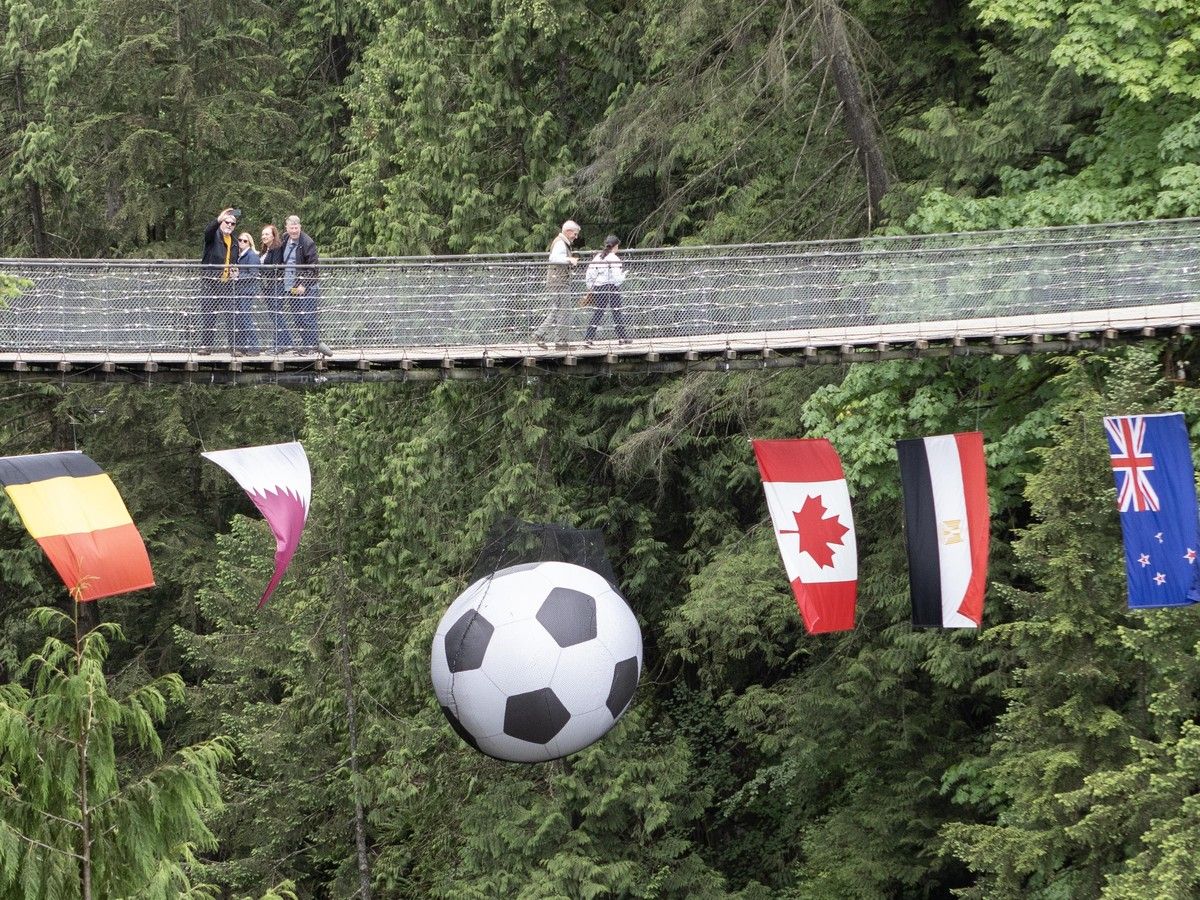 FIFA World Cup team flags at Capilano Suspension Bridge in North Vancouver June 3.