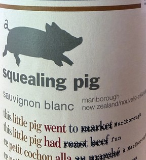 Bottle of Squealing Pig Sauvignon Blanc.