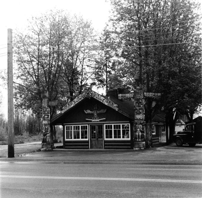  A 1957 exterior photo of the Tomahawk restaurant in North Vancouver.