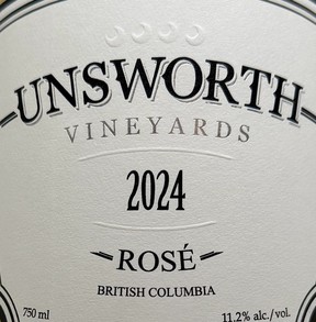 Bottle of Unsworth Vineyards Rosé.