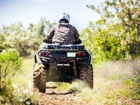 A rear view of an ATV