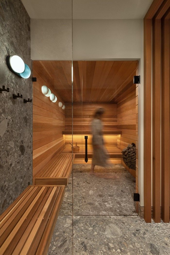 The award-winning spa was one of the most complex spaces in the home for the construction team, says Tycon Building Solutions' Tyson Vandelft. A floating bench supported by structural reinforcements in the wall, dedicated systems for a sauna and steam shower, a zero-threshold shower, and extensive concealed infrastructure combined to create a serene and calm ambience.