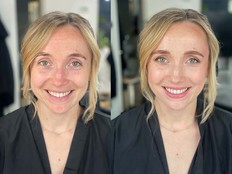 Before and after photo for bridal makeover.