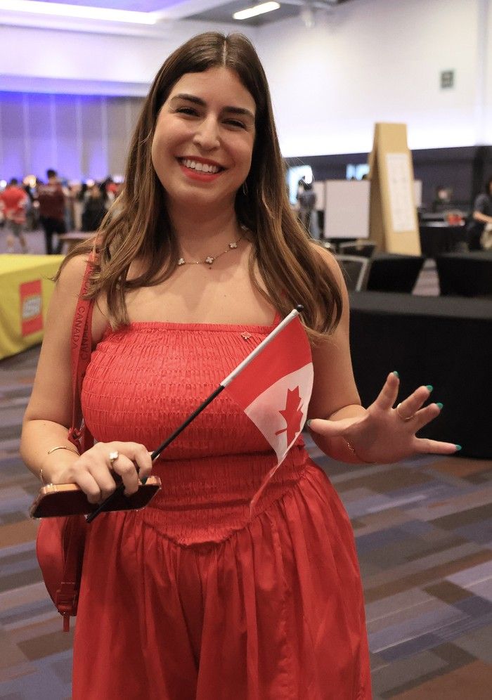 Amanda Albuquerque celebrates at the Citizenship ceremony