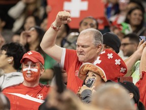Switzerland fans cheer their team on to victory against Algeria during the round of 32 match on July 2, 2026.