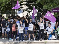 Nurses on picket lines in front of Vancouver General Hospital in Vancouver on July 7, 2026.