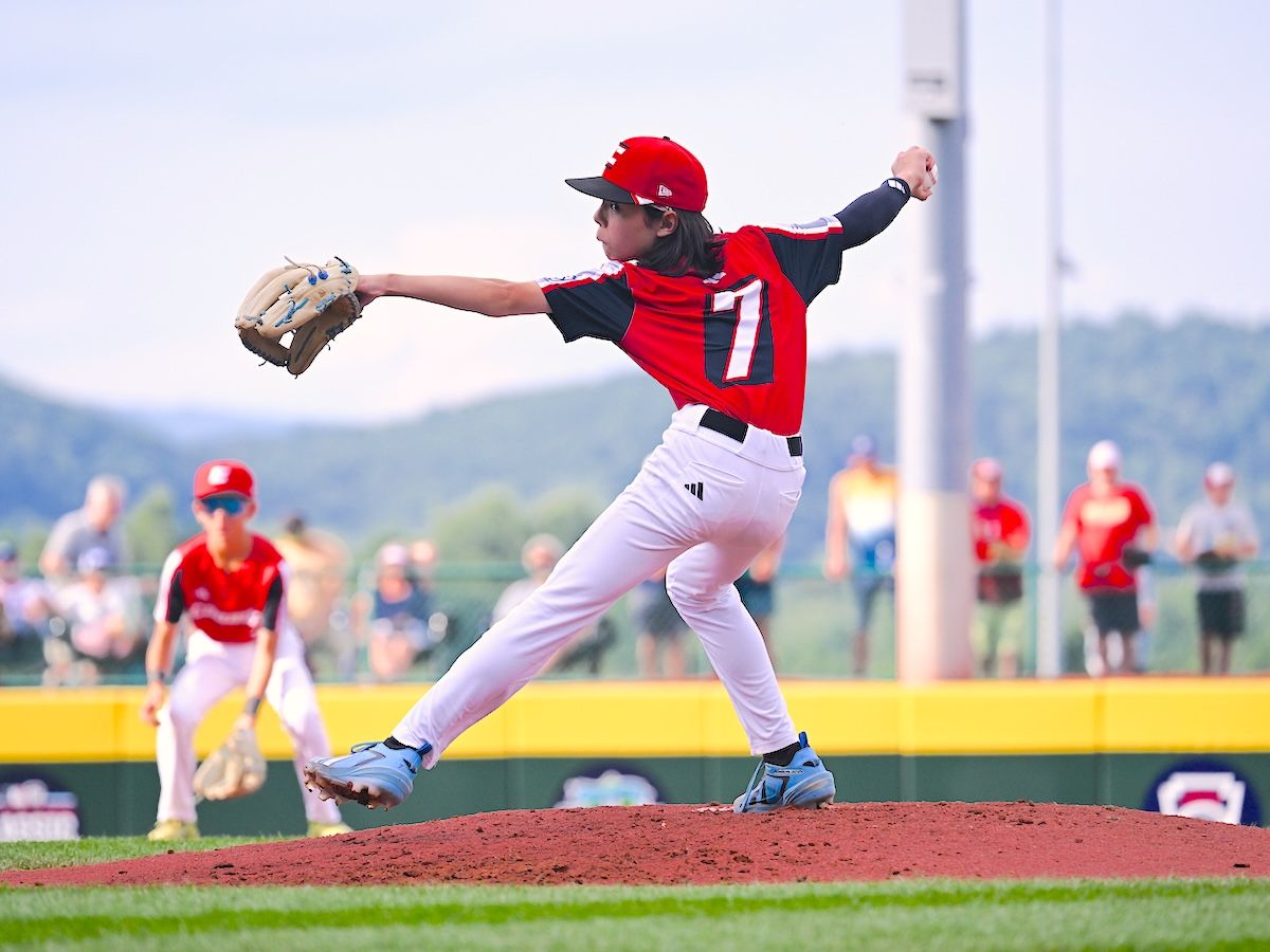 A side view of a baseball pitcher