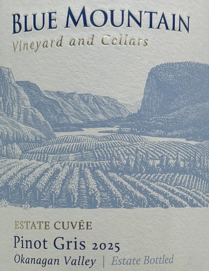 Bottle of Blue Mountain Estate Cuvée Pinot Gris 2025.