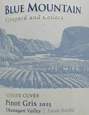 Bottle of Blue Mountain Estate Cuvée Pinot Gris 2025.