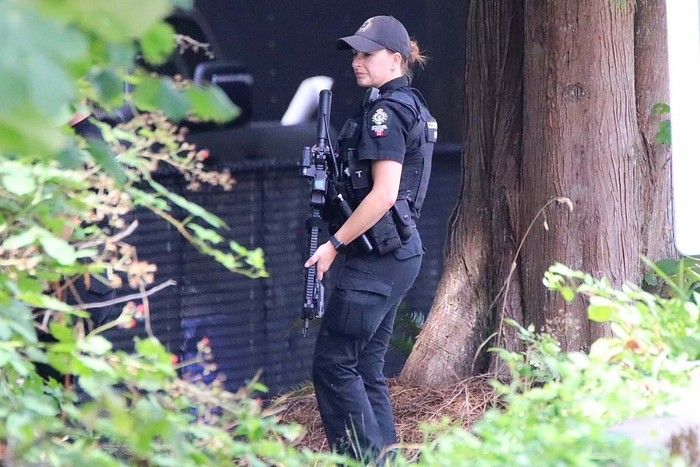  Police and conservation officers were on the scene in Maple Ridge, where a person was reportedly mauled by a bear on Sunday, Aug. 9, 2026.