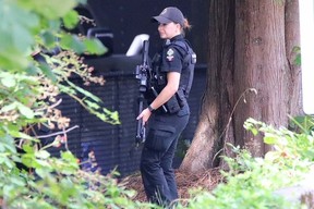 Police and conservation officers were on the scene in Maple Ridge, where a child was reportedly mauled by a bear on Sunday, Aug. 9, 2026.