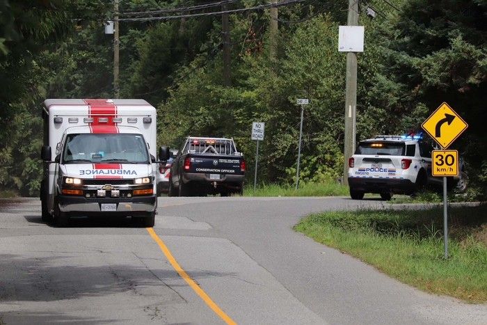  Police and conservation officers were on the scene in Maple Ridge, where a person was reportedly mauled by a bear on Sunday, Aug. 9, 2026.