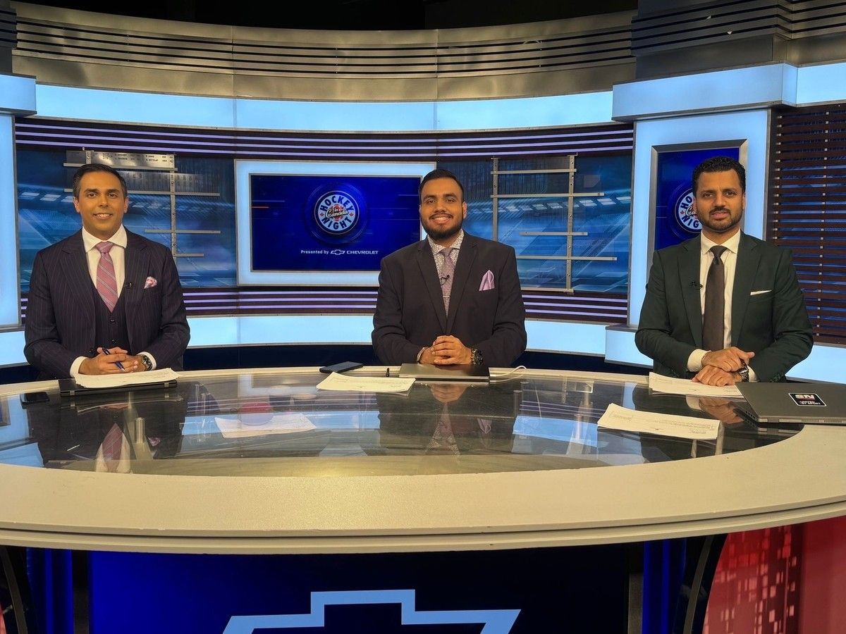 Jagraj Lalli (middle) was one of several on-air hosts of Hockey Night in Canada Punjabi, which was just cancelled.